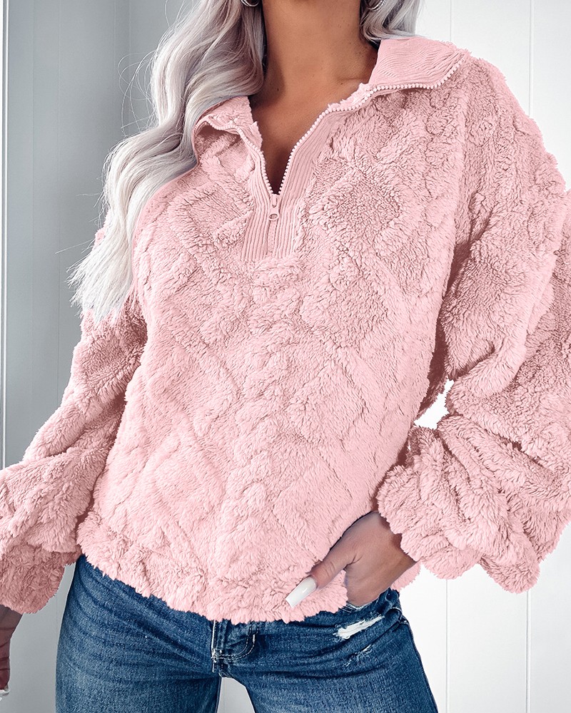 Sherpa Hoodie Fleece - Dames Sherpa Fleece Pullover met halve