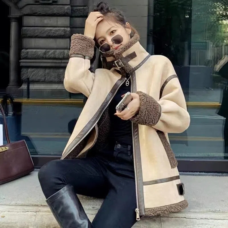 Wool Coat Peacoat - Lamsbontjas Dames Nieuwe herfst/winter losse veelzijdige